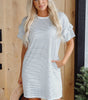 White Stripe Ruffled Short Sleeve Crew Neck T Shirt Shift Mini Dress Markonline