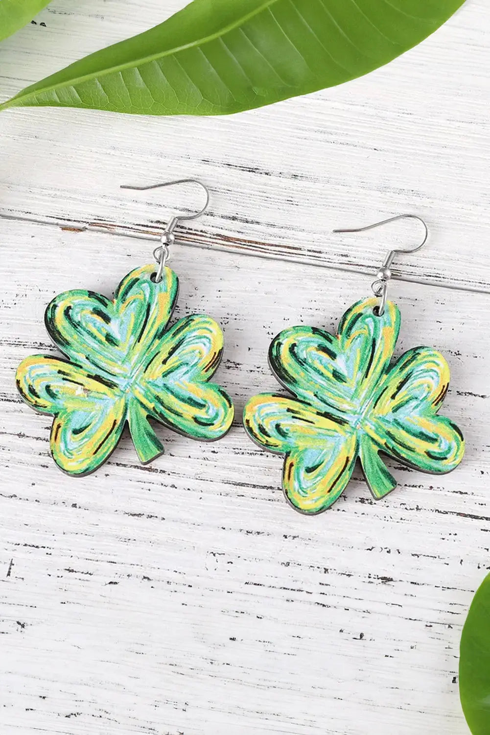 Light Green St. Patrick Painted Shamrock Shape Drop Earrings Dear-Lover Dropshipping