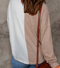 Khaki Colorblock Long Sleeve Crew Neck Top Dear-Lover Dropshipping