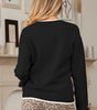 Black Leopard Bow Decor Split Cuff Contrast Trim Sweater Dear-Lover Dropshipping