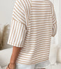 Apricot Stripe Textured Knit Split Hem Half Sleeve Loose Top Markonline