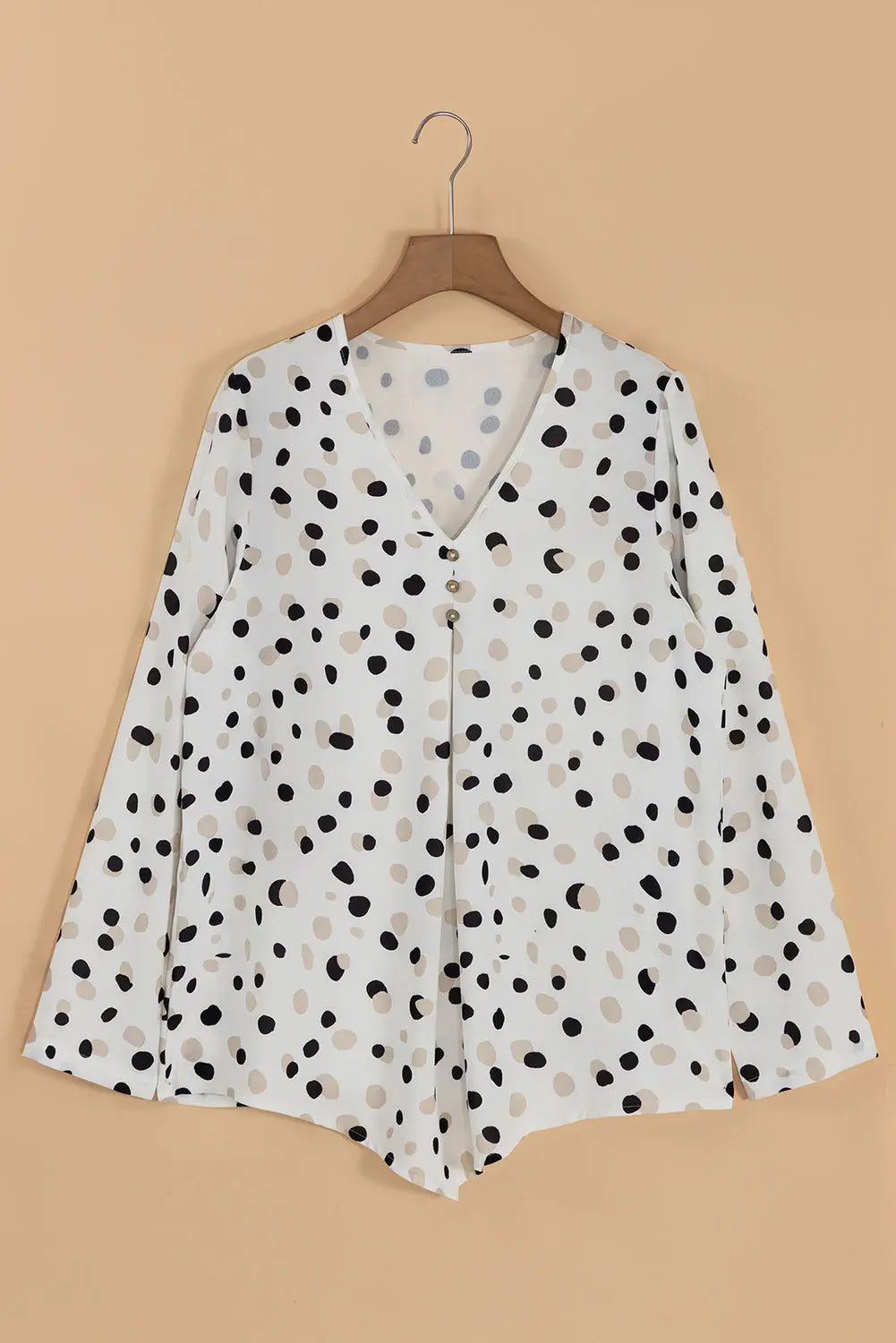 White Polka Dot Print Button Front V Neck Blouse Dear-Lover Dropshipping