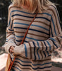 Multicolour Striped Knitted Drop Shoulder Round Neck Sweater Dear-Lover Dropshipping