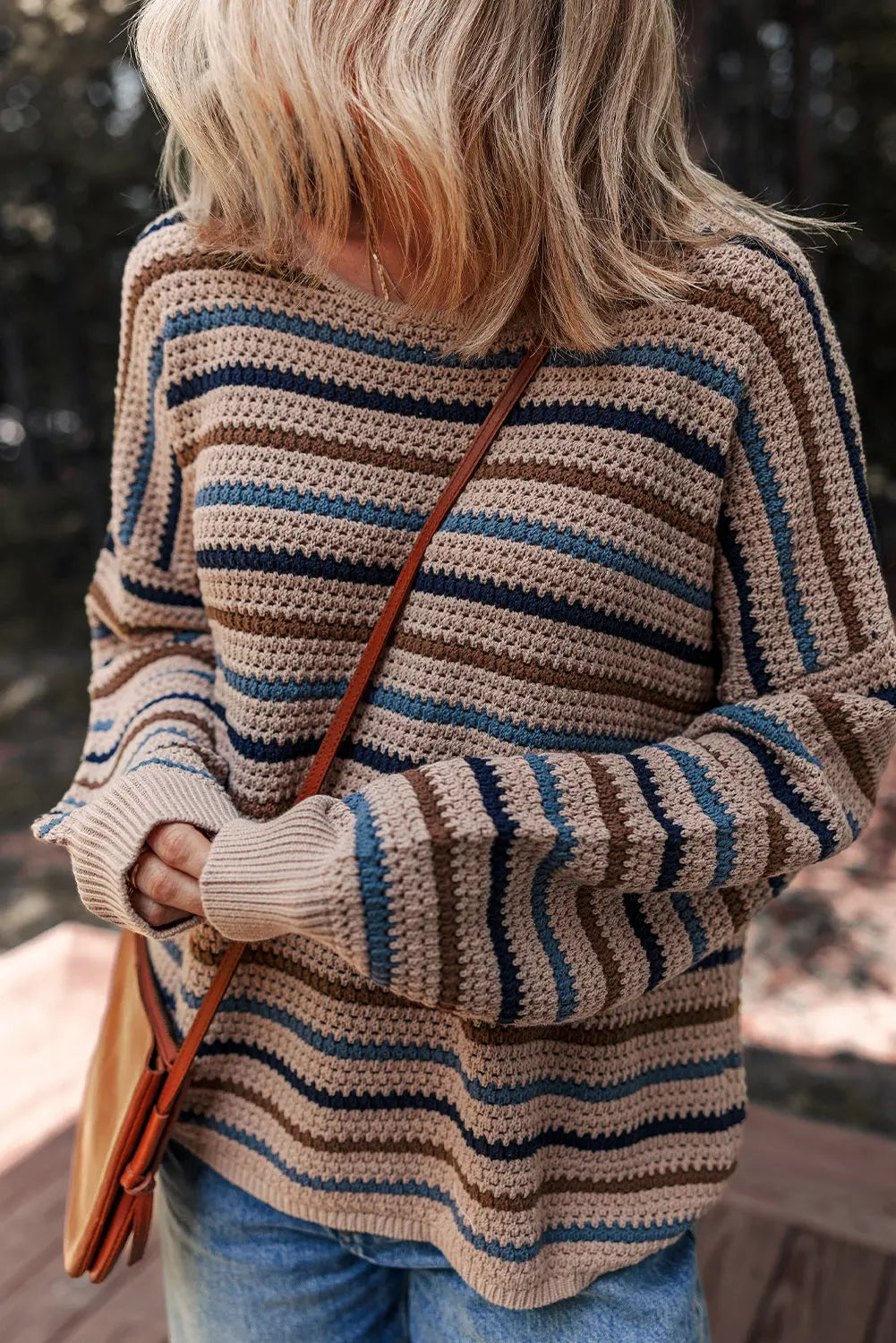 Multicolour Striped Knitted Drop Shoulder Round Neck Sweater Dear-Lover Dropshipping