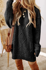 Black Cable Knit Drop Shoulder Loose Fit Sweater Dress Dear-Lover Dropshipping