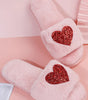 Pink Sequin Heart Shaped Slip On Plush Slippers Dear-Lover Dropshipping