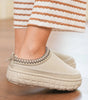 White Contrast Stitch Detail Faux Suede PU Patchwork Plush Winter Clog Slippers Markonline
