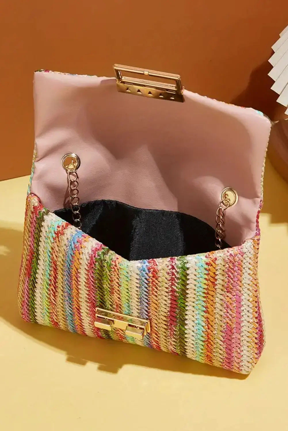Strawberry Pink Bohemian Woven Gold Chain Shoulder Bag Dear-Lover Dropshipping