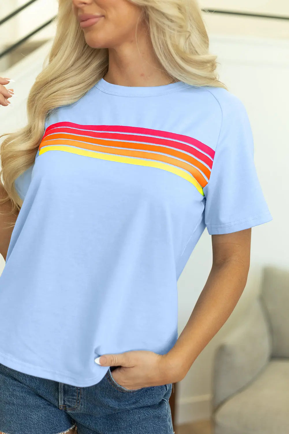 Beau Blue Striped Patch Front Casual Tee Markonline
