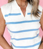Sky Blue Stripe Split V Neck Collared Ribbed Sweater Vest Dear-Lover Dropshipping
