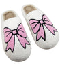White Cute Bowknot Pattern Fuzzy Winter Home Slippers Markonline
