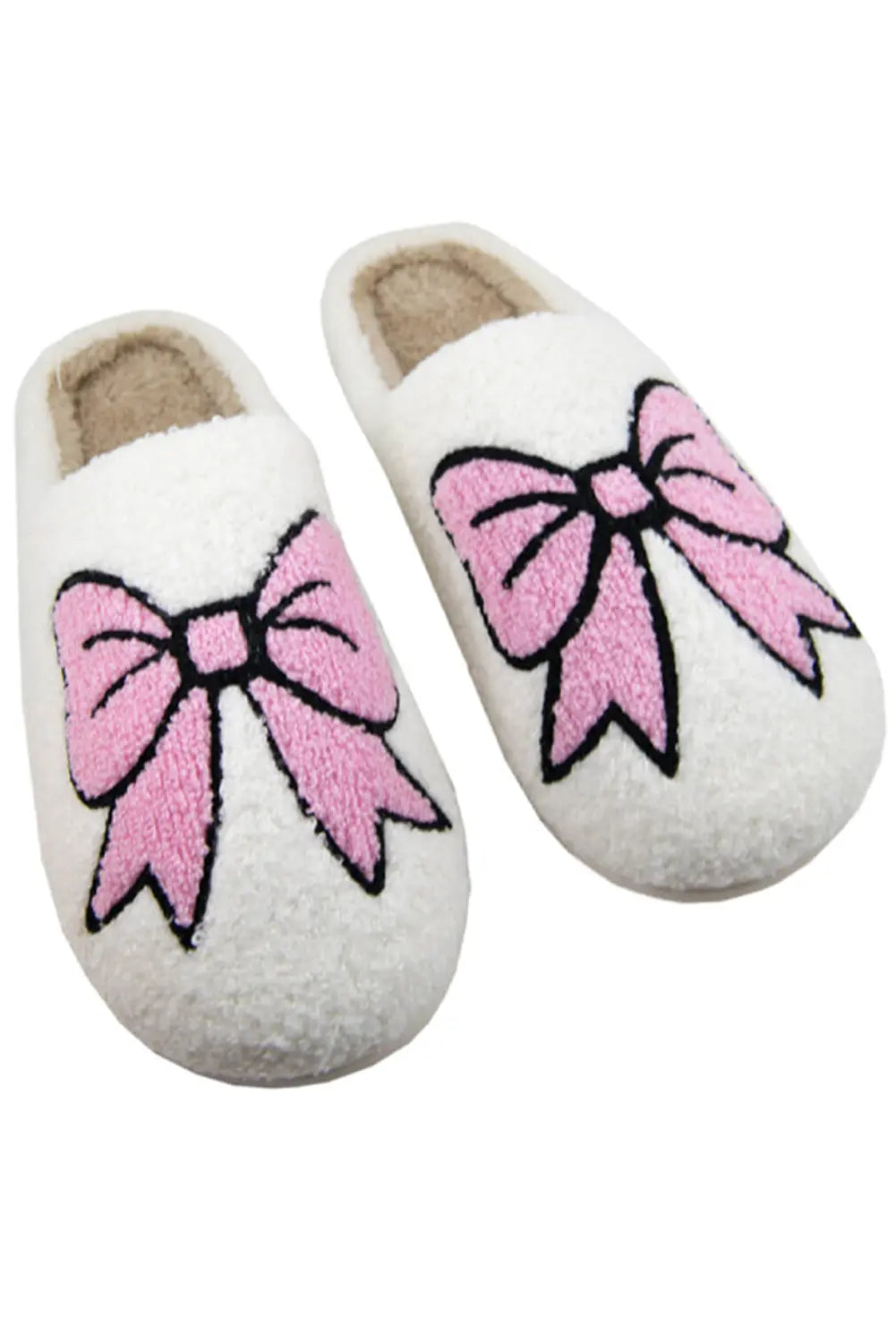White Cute Bowknot Pattern Fuzzy Winter Home Slippers Markonline