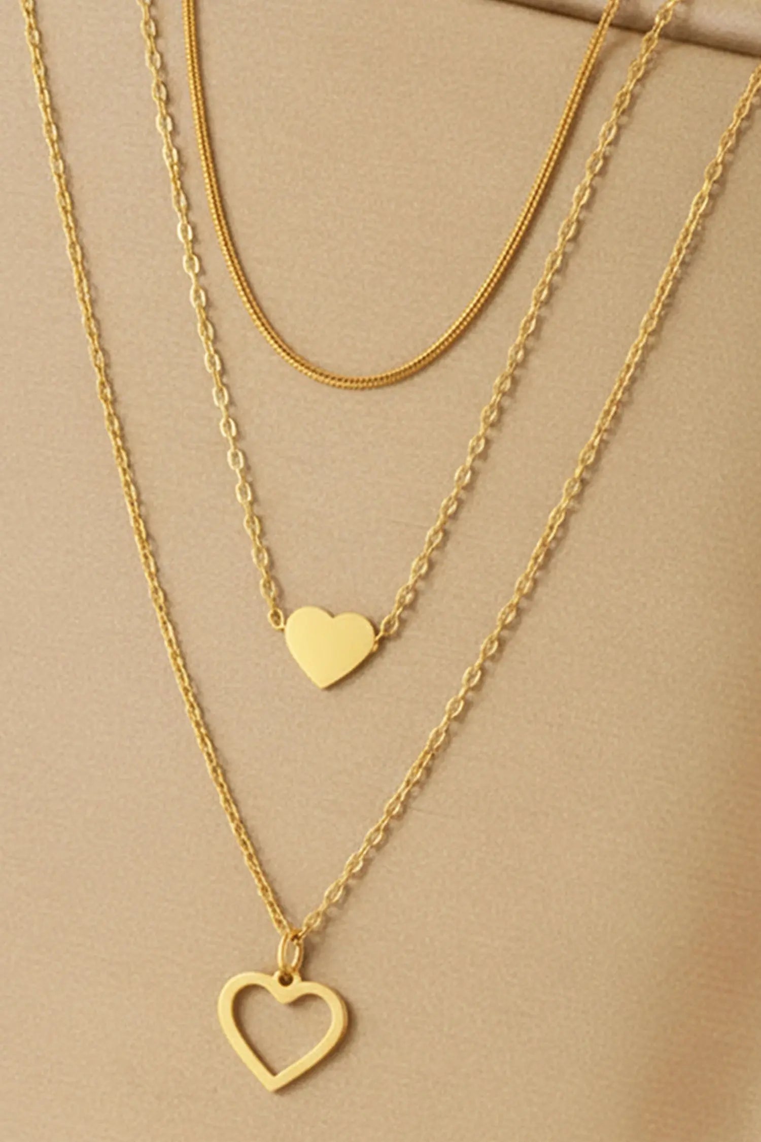 Gold Plated Triple Layered Heart Necklace Set Dear-Lover Dropshipping