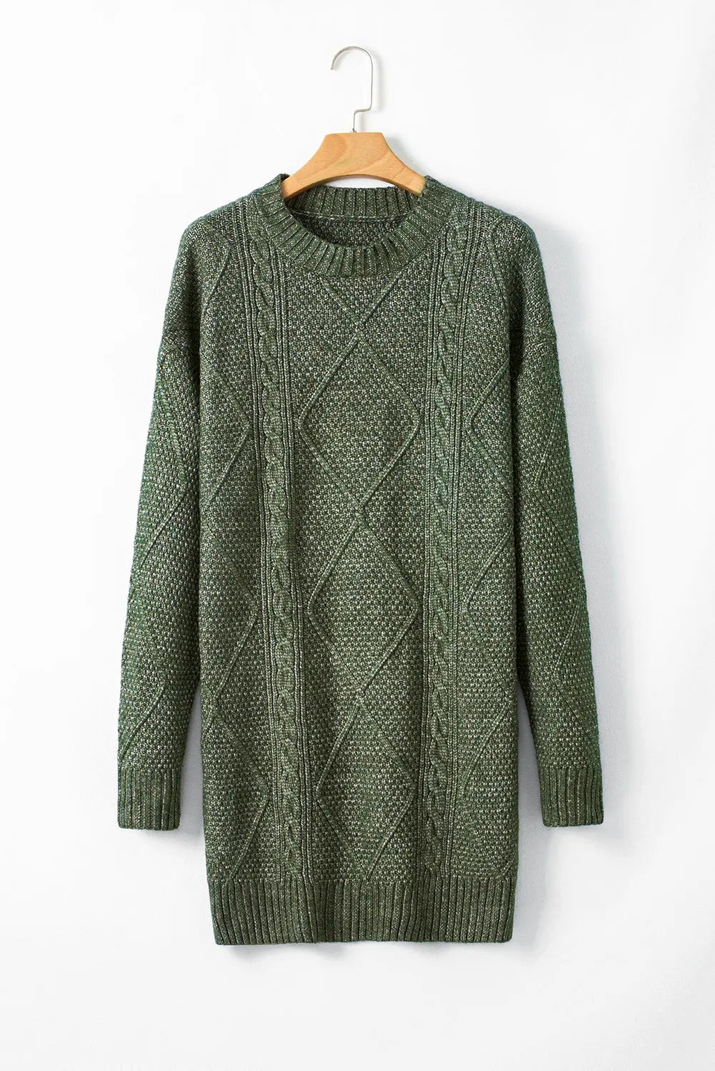 Mist Green Cable Knit Drop Shoulder Loose Fit Sweater Dress Dear-Lover Dropshipping