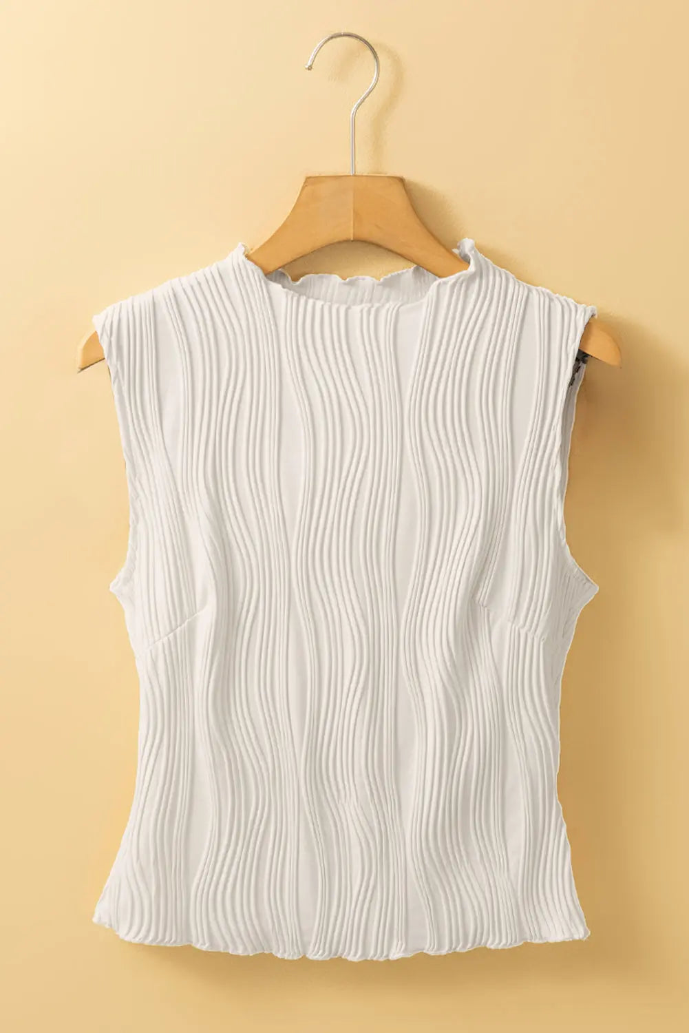 White Solid Color Wavy Textured Round Neck Tank Top Dear-Lover Dropshipping