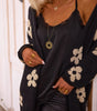 Black Floral Print Knitted Open Front Loose Cardigan Dear-Lover Dropshipping