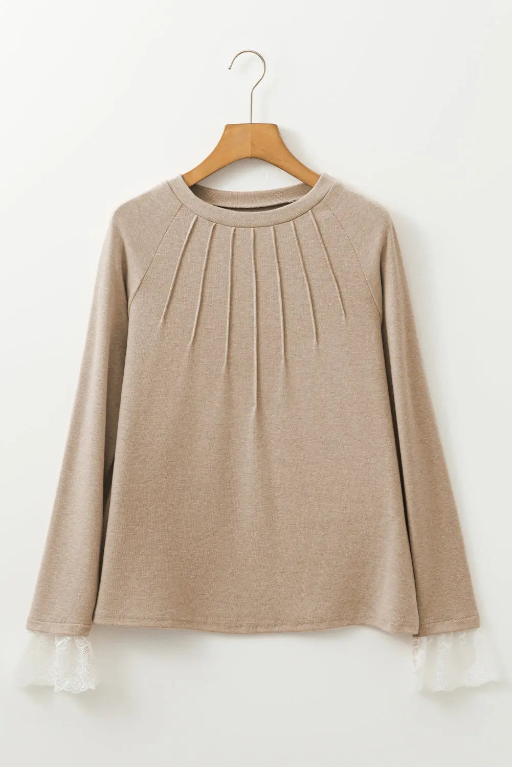 Parchment Seam Detail Lace Contrast Cuffs Raglan Sleeve Top Markonline