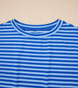 Sky Blue Stripe Ribbed Cap Sleeve Round Neck T Shirt Markonline
