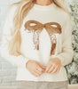 White Sequined Bow Graphic Christmas Holiday Sweater Dear-Lover Dropshipping