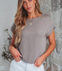 Gray Twisted Rib Wide Sleeve Crew Neck T Shirt Markonline