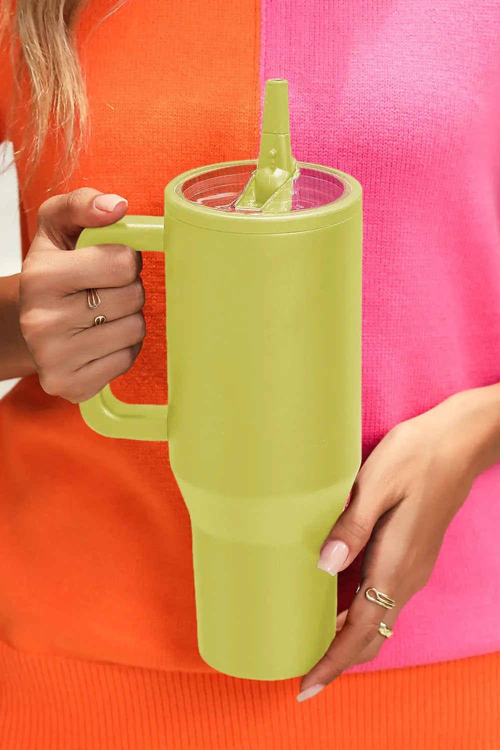 Pear Green Frosted Stainless Handle Large Vacuum Cup with Straw 40oz Dear-Lover Dropshipping