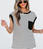 Black Stripe Chest Pocket Patch Round Neck Tank Top Dear-Lover Dropshipping