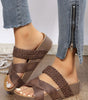 Brown Braided Detail Criss Cross Platform Slippers Dear-Lover Dropshipping