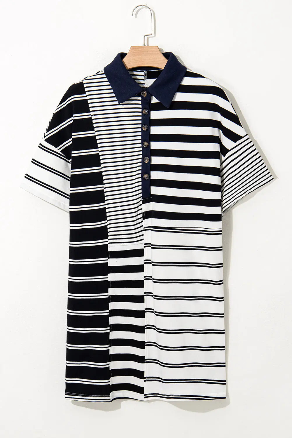 Black Stripe Half Placket Polo T Shirt Dress Markonline