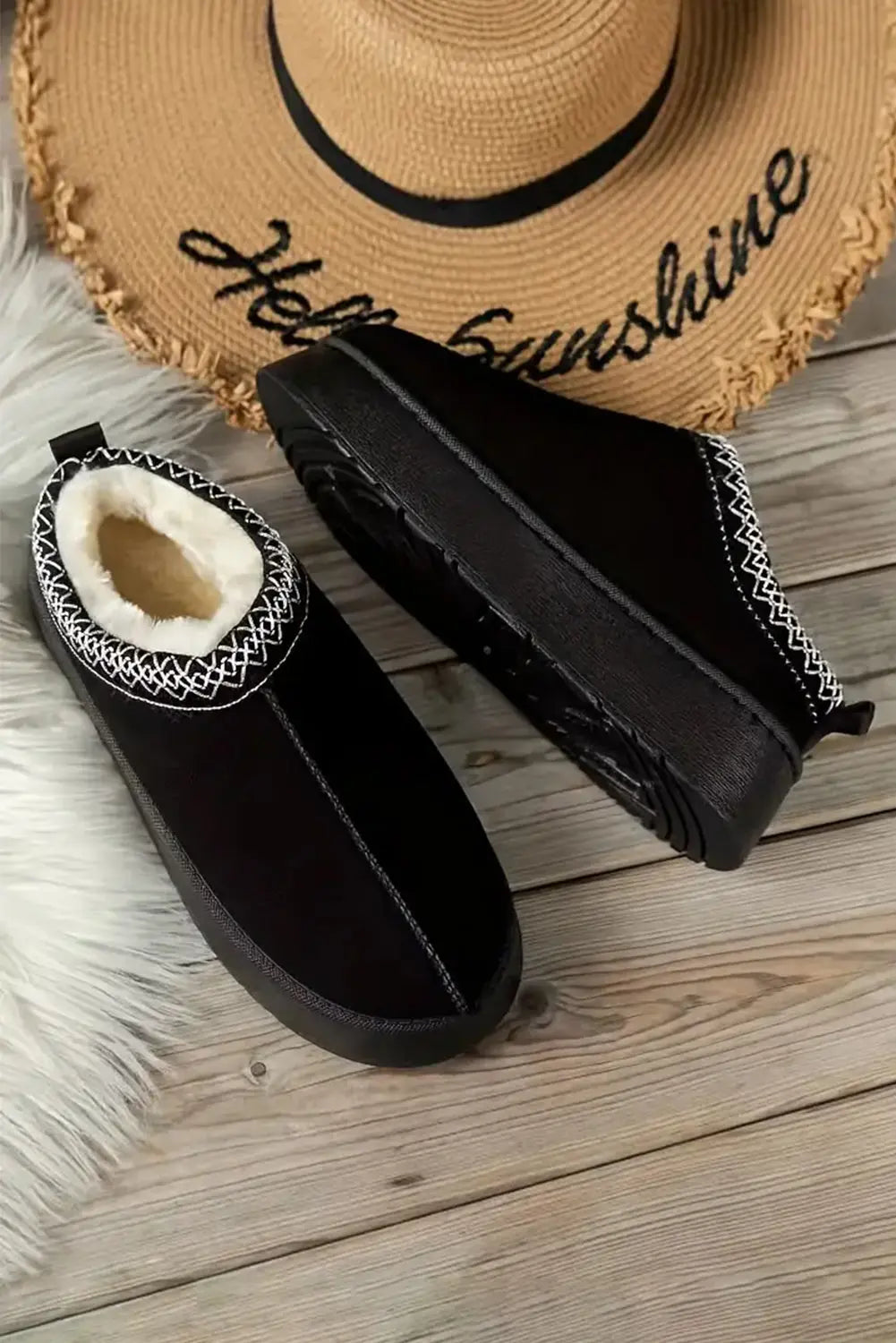 Black Contrast Print Suede Plush Lined Snow Boots Dear-Lover Dropshipping