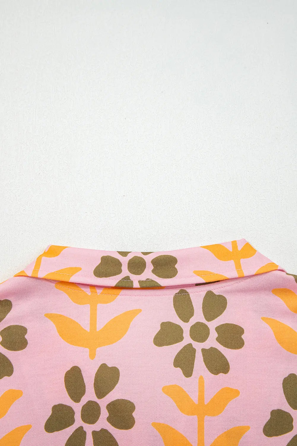 Pink Floral Print Zip Neck Striped Patchwork Long Sleeve Drawstring Dress Markonline