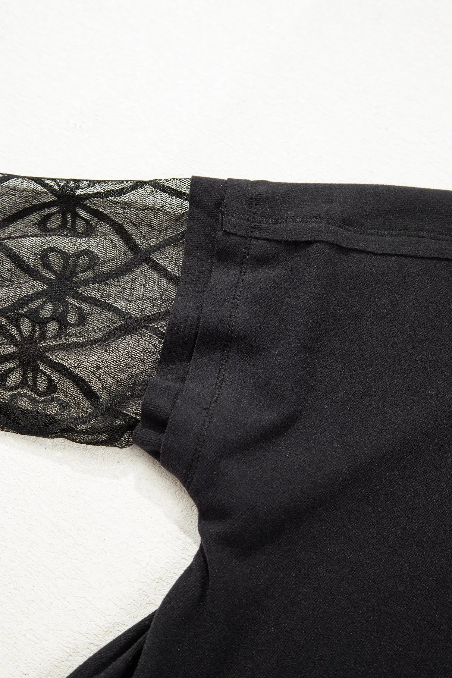 Black Solid Color Bow Textured Patchwork Long Sleeve Tee Dear-Lover Dropshipping