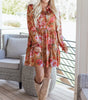 Brown Vintage Floral Print Shirt Style Half Button Long Sleeve Ruffle Mini Dress Markonline