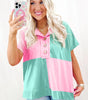 Mint Green Two Tone Half Buttons Collared T Shirt Markonline