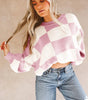 Pink Checkered Bishop Sleeve Sweater Dear-Lover Dropshipping