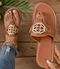 Chestnut Metal Decor Leather Thong Slippers Dear-Lover Dropshipping