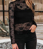 Black Sheer Floral Lace Mesh Mock Neck Long Sleeve Top Dear-Lover Dropshipping