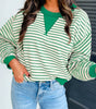 Bright Green Striped Exposed Seam Patchwork Loose Pullover Top Markonline