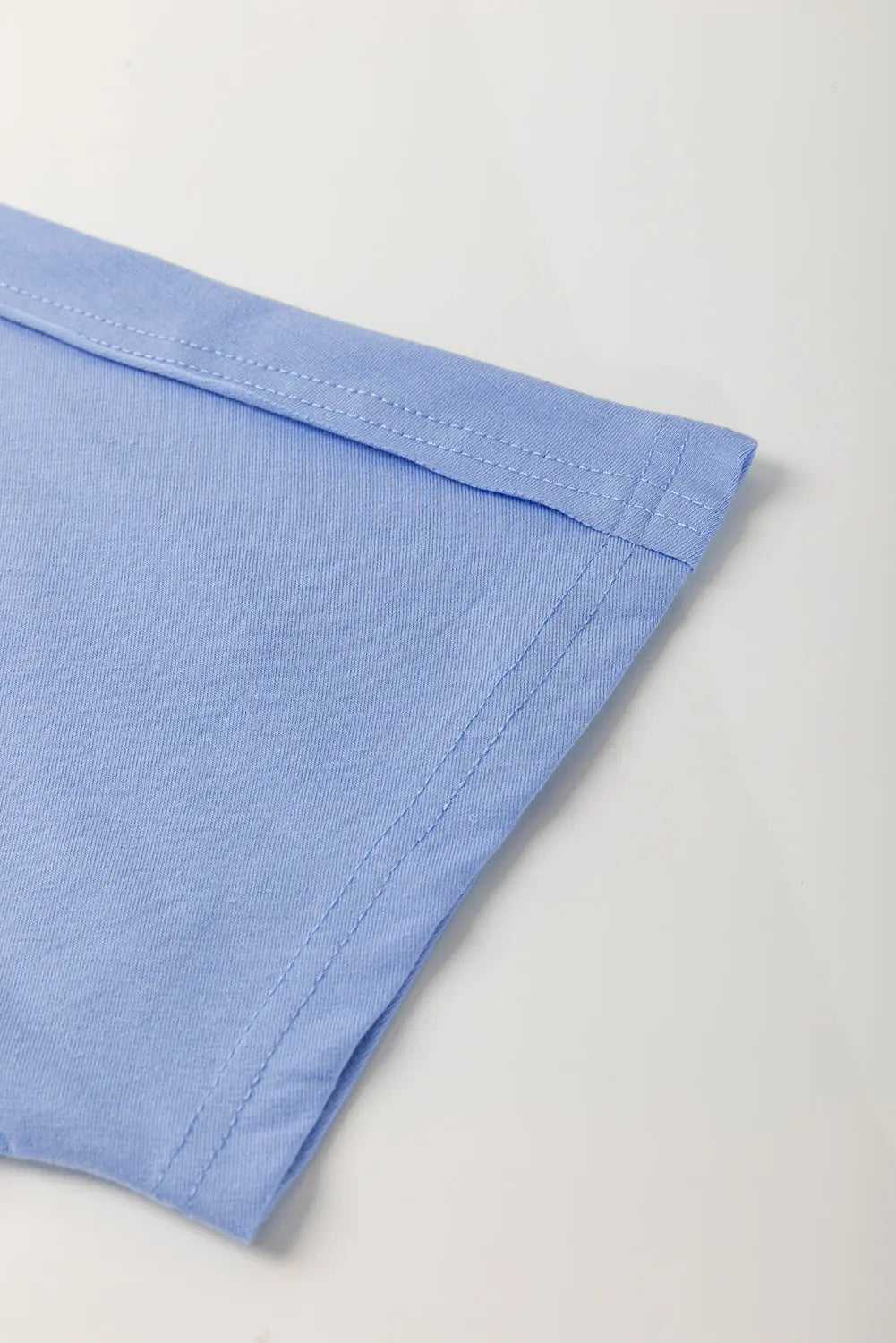 Sky Blue Flower Patched Exposed Stitching Trim Crew Neck Loose Tee Markonline