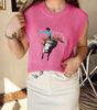 Bright Pink Western Cowboy Embroidery Round Neck Sleeveless Sweater Dear-Lover Dropshipping