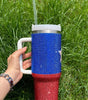 Dark Blue American Flag Star Full Rhinestone Handle Tumbler 40oz Dear-Lover Dropshipping