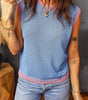 Sky Blue Contrast Trim Round Neck Sleeveless Sweater Dear-Lover Dropshipping