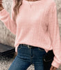 Light Pink Fuzzy Ribbed Texture Round Neck Long Sleeve Top Markonline