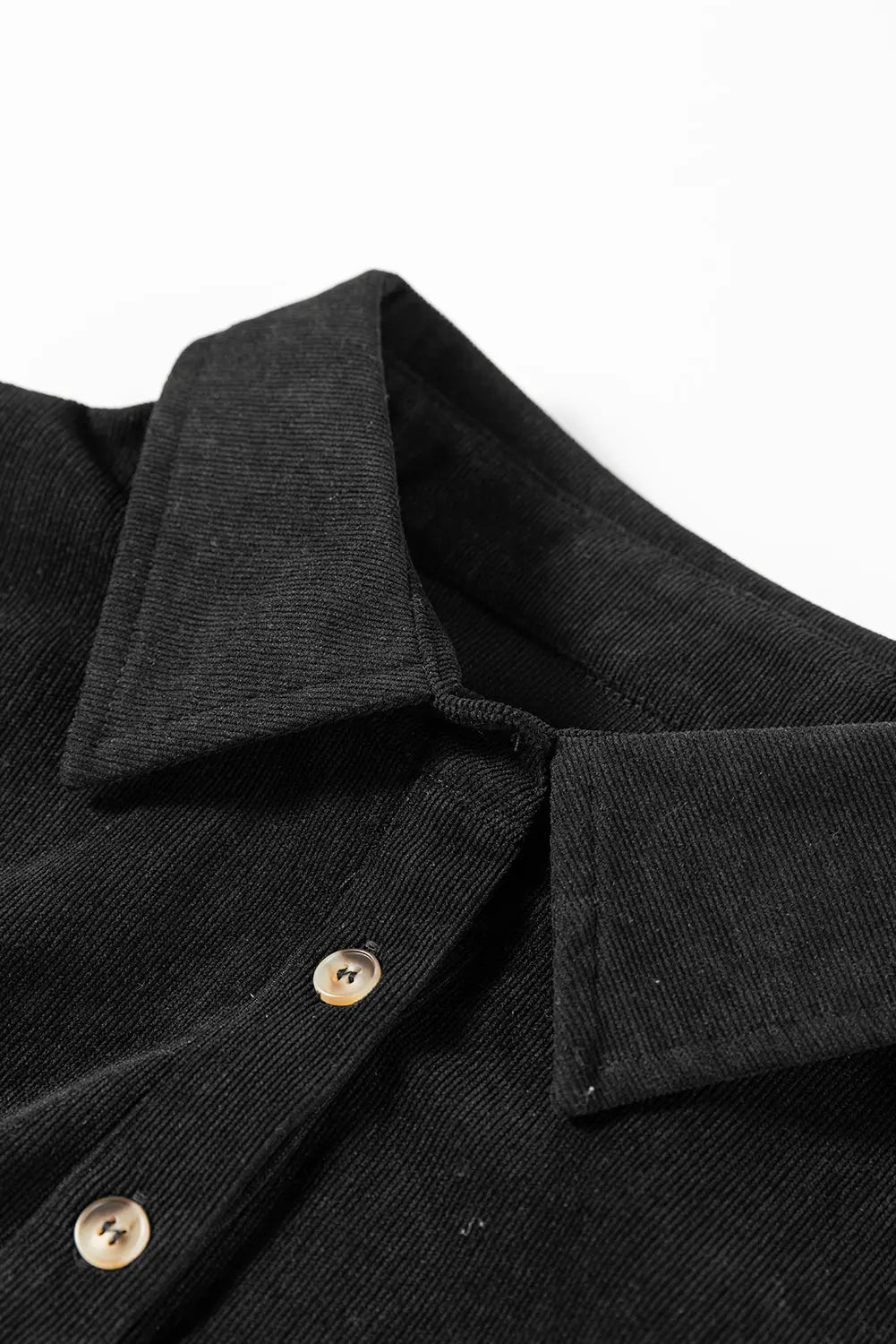 Black Corduroy Half Button Collared Long Sleeve Mini Dress Markonline