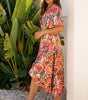 Rose Summer Plant Print Surpliced V Neck Ruffled Asymmetric Slit Wide Short Sleeve Maxi Dress Markonline