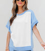 Sky Blue Color Block Exposed Seam Crew Neck T Shirt Markonline