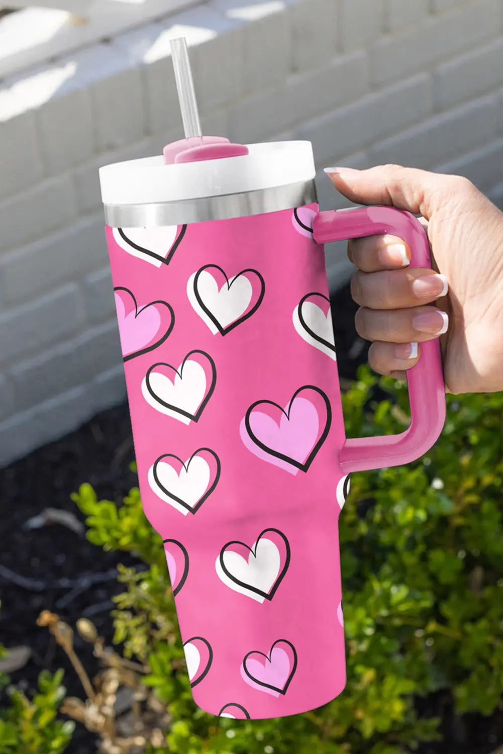 Rose Red Valentines Heart Printed Thermos Cup with Handle 40oz Dear-Lover Dropshipping