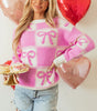 Pink Bow Knot Two Tone Checkered Crew Neck Sweater Dear-Lover Dropshipping