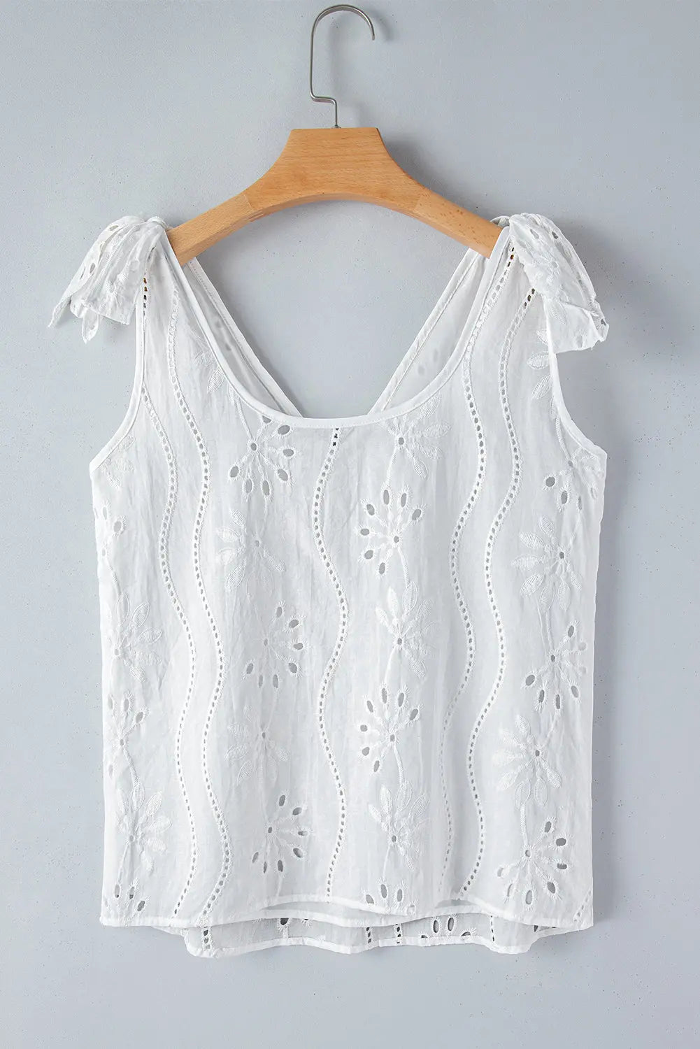 White Embroidery Patterned Knotted Straps V Neck Tank Top Dear-Lover Dropshipping
