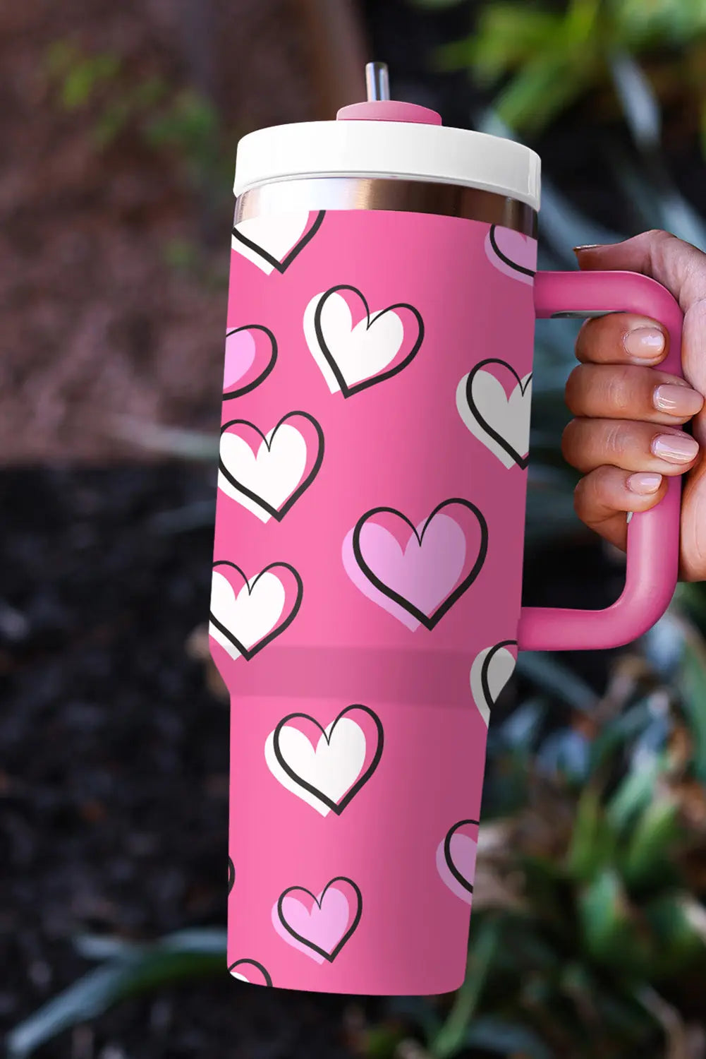 Rose Red Valentines Heart Printed Thermos Cup with Handle 40oz Dear-Lover Dropshipping