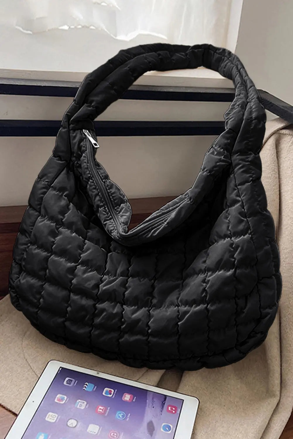 Black Quilted Zipper Large Shoulder Bag Dear-Lover Dropshipping